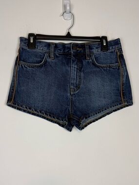 Free People Vintage Inspired Denim/Jean Micro Shorts with Brown Trim. Size 27.